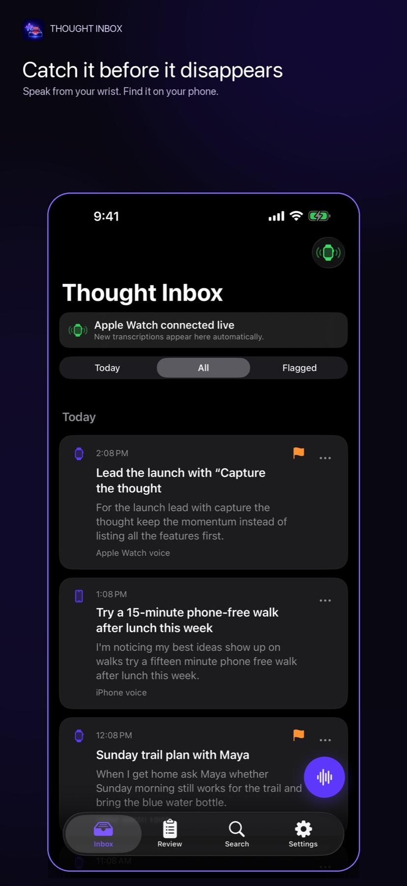 Thought Inbox app screen 1